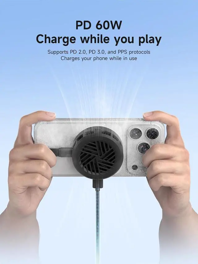 Alt view image 2 of 7 - Magnetic Cell Phone Cooler with 60W PD Fast Charging Port, Double-Sided Magnetic Semiconductor Cooling Fan, No Noise Phone Radiator for iPhone 17 16 15 Pro Max, Android, Tablet (Black)