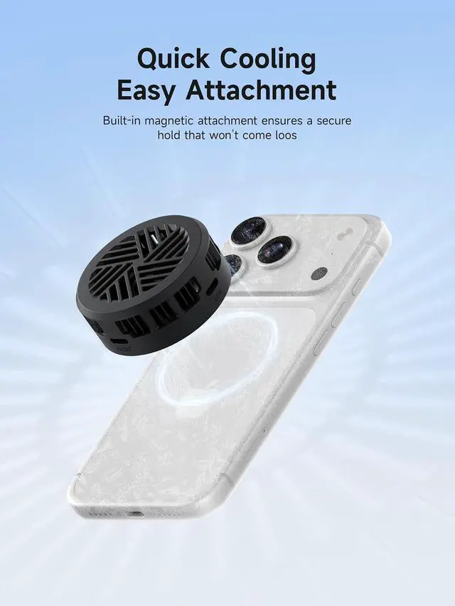 Alt view image 3 of 7 - Magnetic Cell Phone Cooler with 60W PD Fast Charging Port, Double-Sided Magnetic Semiconductor Cooling Fan, No Noise Phone Radiator for iPhone 17 16 15 Pro Max, Android, Tablet (Black)