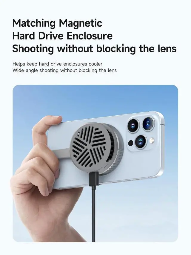 Alt view image 6 of 7 - Magnetic Cell Phone Cooler Ultrathin Cooling Fan Portable Lightweight Mobile Phone Radiator for iPhone 17 16 15 Pro Max, MagSafe Series, iPad Pro, Android, Tablet (Grey)
