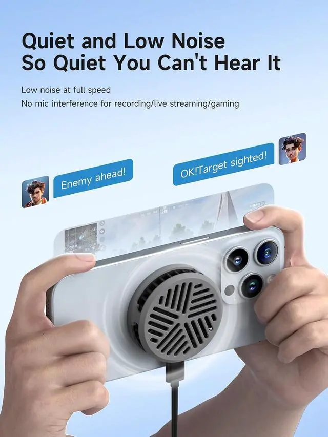Alt view image 5 of 7 - Magnetic Cell Phone Cooler Ultrathin Cooling Fan Portable Lightweight Mobile Phone Radiator for iPhone 17 16 15 Pro Max, MagSafe Series, iPad Pro, Android, Tablet (Grey)