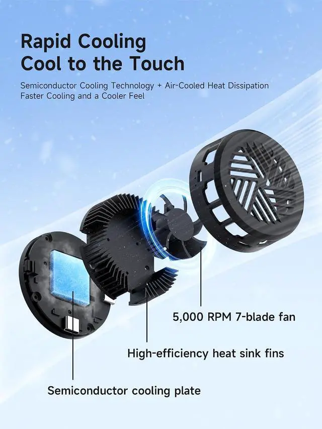 Alt view image 5 of 7 - Magnetic Cell Phone Cooler with 60W PD Fast Charging Port, Double-Sided Magnetic Semiconductor Cooling Fan, No Noise Phone Radiator for iPhone 17 16 15 Pro Max, Android, Tablet (Black)