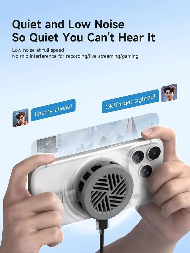 Alt view image 7 of 7 - Magnetic Cell Phone Cooler with 60W PD Fast Charging Port, Double-Sided Magnetic Semiconductor Cooling Fan, No Noise Phone Radiator for iPhone 17 16 15 Pro Max, Android, Tablet (Grey)