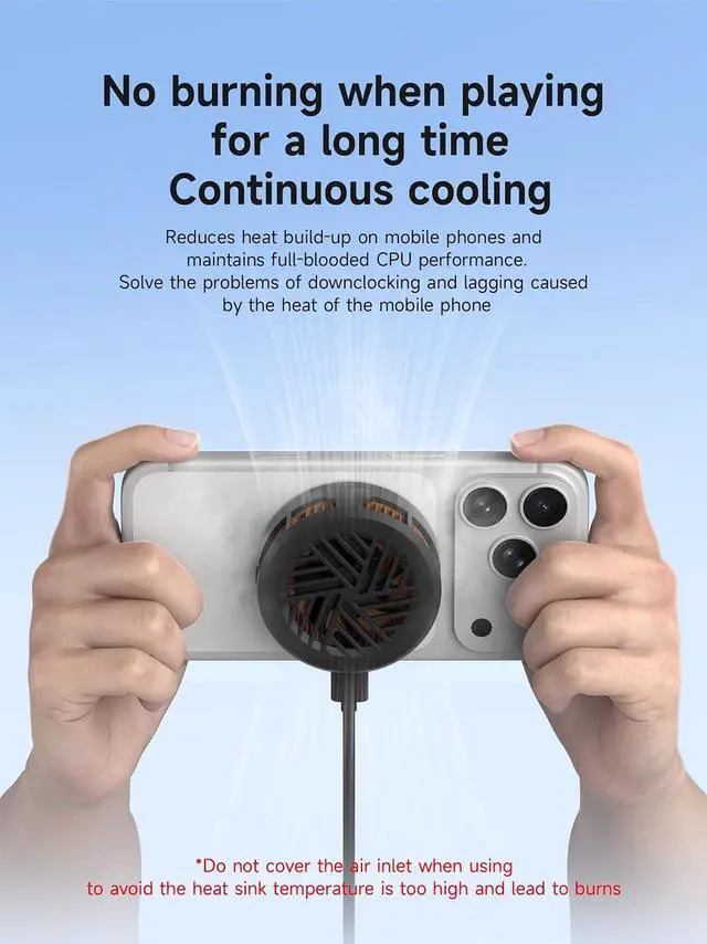 Alt view image 2 of 7 - Magnetic Cell Phone Cooler, Double-Sided Magnetic Semiconductor Cooling Fan, No Noise Radiator for iPhone 17 16 15 Pro Max, Android, Tablet (Black Without PD)