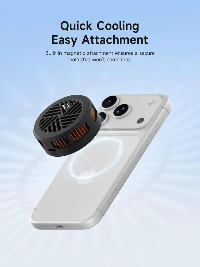 Alt view image 3 of 7 - Magnetic Cell Phone Cooler, Double-Sided Magnetic Semiconductor Cooling Fan, No Noise Radiator for iPhone 17 16 15 Pro Max, Android, Tablet (Black Without PD)