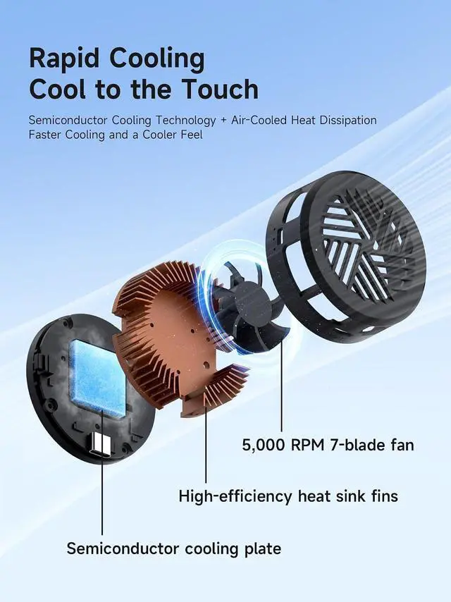 Alt view image 5 of 7 - Magnetic Cell Phone Cooler, Double-Sided Magnetic Semiconductor Cooling Fan, No Noise Radiator for iPhone 17 16 15 Pro Max, Android, Tablet (Black Without PD)