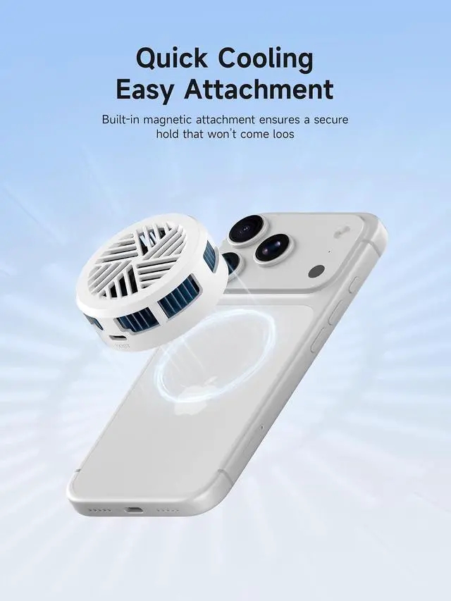 Alt view image 3 of 7 - Magnetic Cell Phone Cooler, Double-Sided Magnetic Semiconductor Cooling Fan, No Noise Radiator for iPhone 17 16 15 Pro Max, Android, Tablet (White Without PD)
