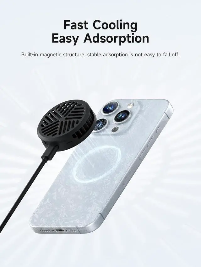Alt view image 4 of 7 - Magnetic Cell Phone Cooler Ultrathin Cooling Fan Portable Lightweight Mobile Phone Radiator for iPhone 17 16 15 Pro Max, MagSafe Series, iPad Pro, Android, Tablet (Black)
