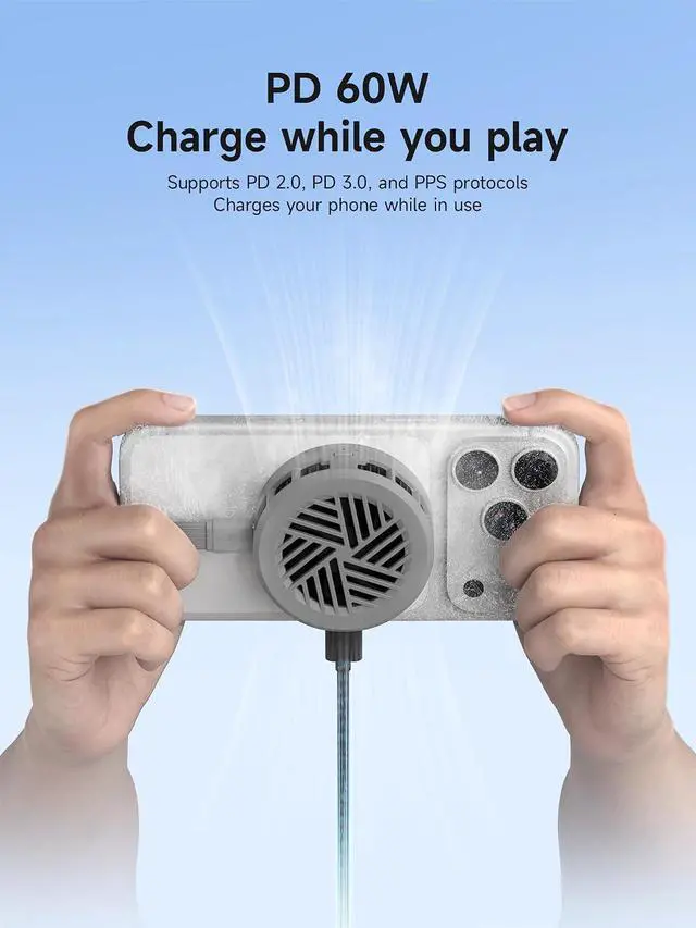Alt view image 2 of 7 - Magnetic Cell Phone Cooler with 60W PD Fast Charging Port, Double-Sided Magnetic Semiconductor Cooling Fan, No Noise Phone Radiator for iPhone 17 16 15 Pro Max, Android, Tablet (Grey)