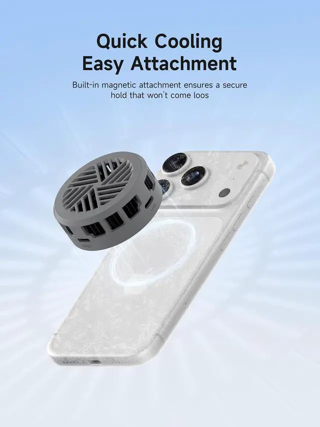 Alt view image 3 of 7 - Magnetic Cell Phone Cooler with 60W PD Fast Charging Port, Double-Sided Magnetic Semiconductor Cooling Fan, No Noise Phone Radiator for iPhone 17 16 15 Pro Max, Android, Tablet (Grey)
