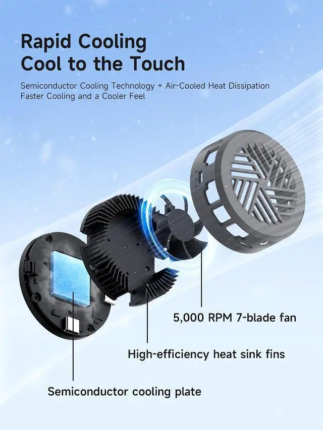 Alt view image 5 of 7 - Magnetic Cell Phone Cooler with 60W PD Fast Charging Port, Double-Sided Magnetic Semiconductor Cooling Fan, No Noise Phone Radiator for iPhone 17 16 15 Pro Max, Android, Tablet (Grey)