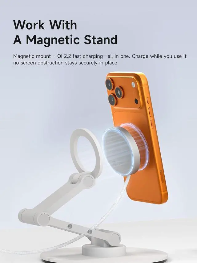 Alt view image 6 of 7 - Magnetic Wireless Charger, Qi2.2 Dual-Sided Magnetic 25W Magsafe Fast Charging Pad for iPhone 17 16 15 Pro Max, AirPods4/3/2/Pro, Galaxy S26 S25 S24 Ultra, Pixel 10 Series (Silver)