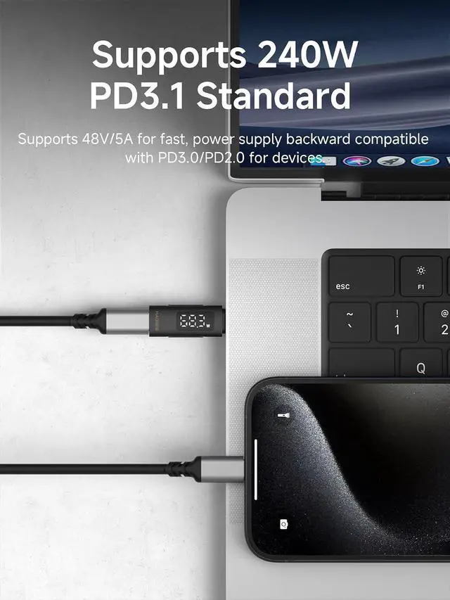 Alt view image 4 of 7 - LED Display USB C Adapter 240W 80Gbps 8K@60Hz, USB4 V2.0 Connecter for Thunderbolt 4/3, iPhone 16 15 Pro Max, Current Voltage Fast Charging Monitoring Display Tester Detector (AA20)