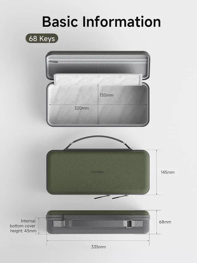 Alt view image 7 of 7 - Keyboard Bag Hard Shell Portable Travel Carrying Case, 68/87 Keys EVA 900D Oxford Cloth Storage Case Electronic Organizer Shockproof Waterproof (Grey, 68 Key)