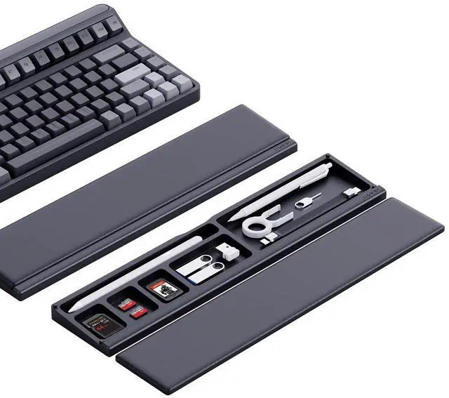 Main image of Keyboard Wrist Rest Pad Support with Desktop Partition Storage Case, Ergonomic Soft Memory Foam, Anti-Slip Rubber Base for Computer Keyboard, Laptop, Office, Home (Black)
