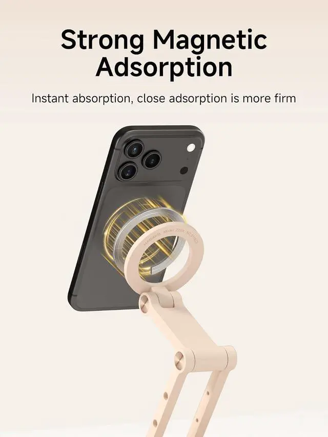 Alt view image 2 of 7 - Magnetic Phone Stand for MagSafe 360° Rotation Foldable Triaxial Aluminum Desk Phone Holder Height Adjustable for iPhone 17 16 15 Pro Max (Pink)