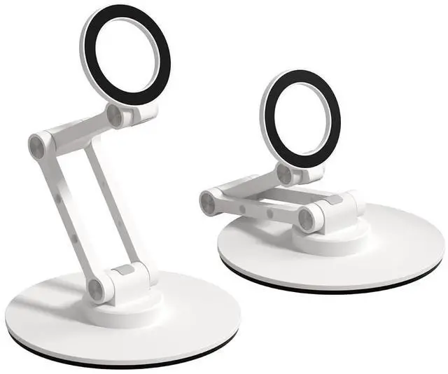 Main image of Magnetic Phone Stand for MagSafe 360° Rotation Foldable Triaxial Aluminum Desk Phone Holder Height Adjustable for iPhone 17 16 15 Pro Max (White)