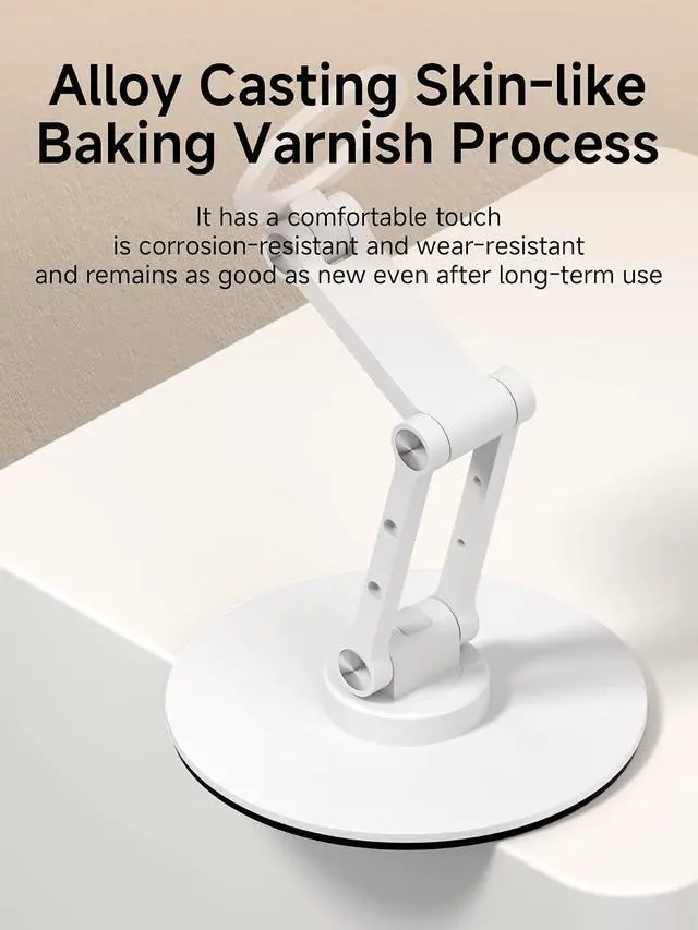 Alt view image 6 of 7 - Magnetic Phone Stand for MagSafe 360° Rotation Foldable Triaxial Aluminum Desk Phone Holder Height Adjustable for iPhone 17 16 15 Pro Max (White)
