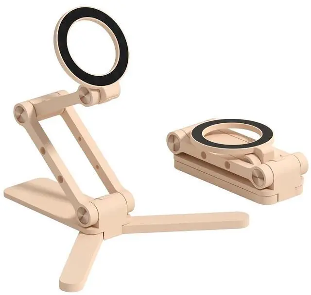 Main image of Magnetic Phone Stand for MagSafe, Tripod Stand Foldable Triaxial Aluminum Desk Cell Phone Holder Height Adjustable for iPhone 17 16 15 Pro Max Lazy Bracket Mount (Pink)