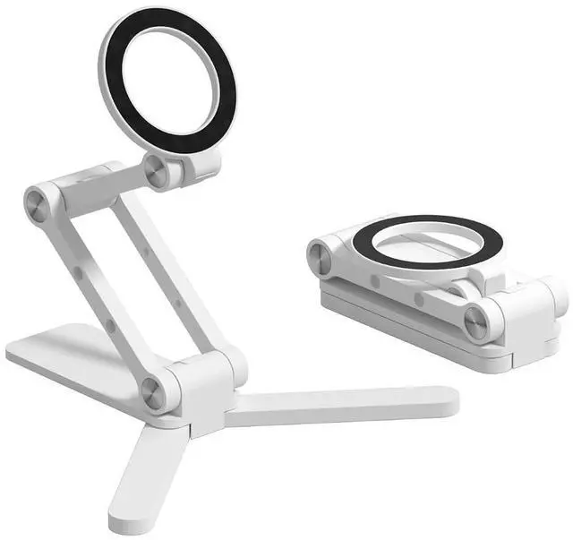 Main image of Magnetic Phone Stand for MagSafe, Tripod Stand Foldable Triaxial Aluminum Desk Cell Phone Holder Height Adjustable for iPhone 17 16 15 Pro Max Lazy Bracket Mount (White)