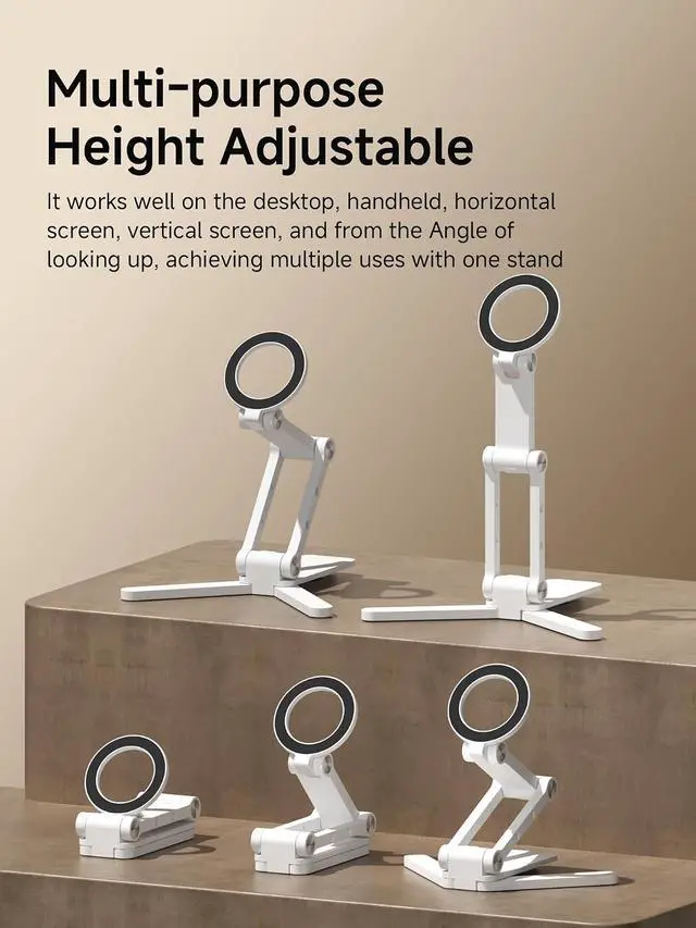 Alt view image 4 of 7 - Magnetic Phone Stand for MagSafe, Tripod Stand Foldable Triaxial Aluminum Desk Cell Phone Holder Height Adjustable for iPhone 17 16 15 Pro Max Lazy Bracket Mount (White)