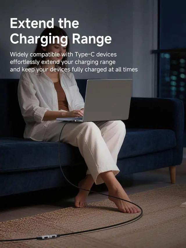 Alt view image 2 of 7 - USB C Extension Cable, Braided USB Type C Male to Female Extender Cord, 20Gbps 240W 4K@60Hz Fast Charging for iPhone 17 16 15 Pro Max, iPad Pro, Laptop, Switch, Steam Deck, ROG (3.3FT)