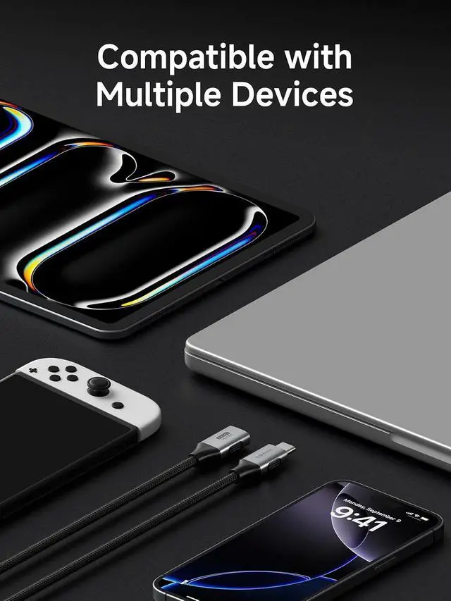 Alt view image 6 of 7 - USB C Extension Cable, Braided USB Type C Male to Female Extender Cord, 20Gbps 240W 4K@60Hz Fast Charging for iPhone 17 16 15 Pro Max, iPad Pro, Laptop, Switch, Steam Deck, ROG (3.3FT)