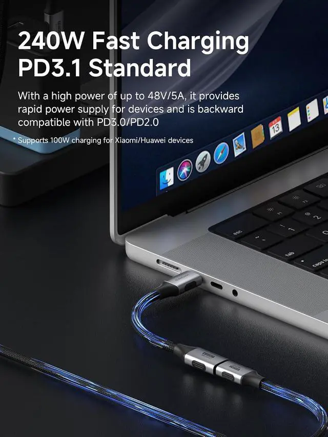 Alt view image 5 of 7 - USB C Extension Cable, Braided USB Type C Male to Female Extender Cord, 20Gbps 240W 4K@60Hz Fast Charging for iPhone 17 16 15 Pro Max, iPad Pro, Laptop, Switch, Steam Deck, ROG (3.3FT)