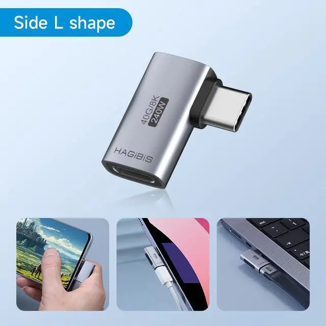 Alt view image 2 of 7 - 240W 40Gbps 8K USB C Adapter, USB-C Male to Female Adapter, USB4 Connecter for Thunderbolt 4/3, ROG Ally, Steam Deck, Switch, Dock, Mac, Tablet, iPhone 16 15 Pro Max (Side L Type)