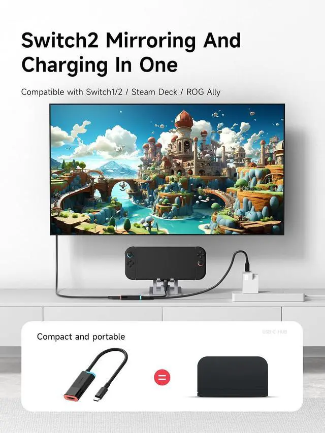Alt view image 3 of 7 - Switch 2 Dock, USB C Male to HDMI Cable with 4K@60Hz HDMI, 100W PD, Portable Travel TV Dock Type-C to HDMI Adapter for Laptop, Tablet, Switch, SteamDeck, ROG Ally (Male to Female 4K@60Hz)