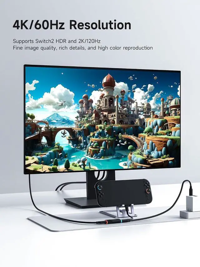 Alt view image 5 of 7 - Switch 2 Dock, USB C Male to HDMI Cable with 4K@60Hz HDMI, 100W PD, Portable Travel TV Dock Type-C to HDMI Adapter for Laptop, Tablet, Switch, SteamDeck, ROG Ally (Male to Female 4K@60Hz)