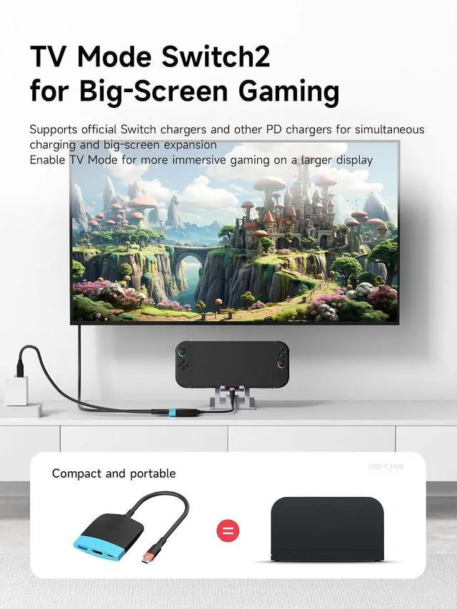 Alt view image 3 of 7 - Switch2 Dock for Switch 1/2/OLED, Portable TV Dock Charging Docking Station with HDMI and USB 3.0 Port Replacement Base Dock Set Type C to HDMI TV Adapter for MacBook Pro Air