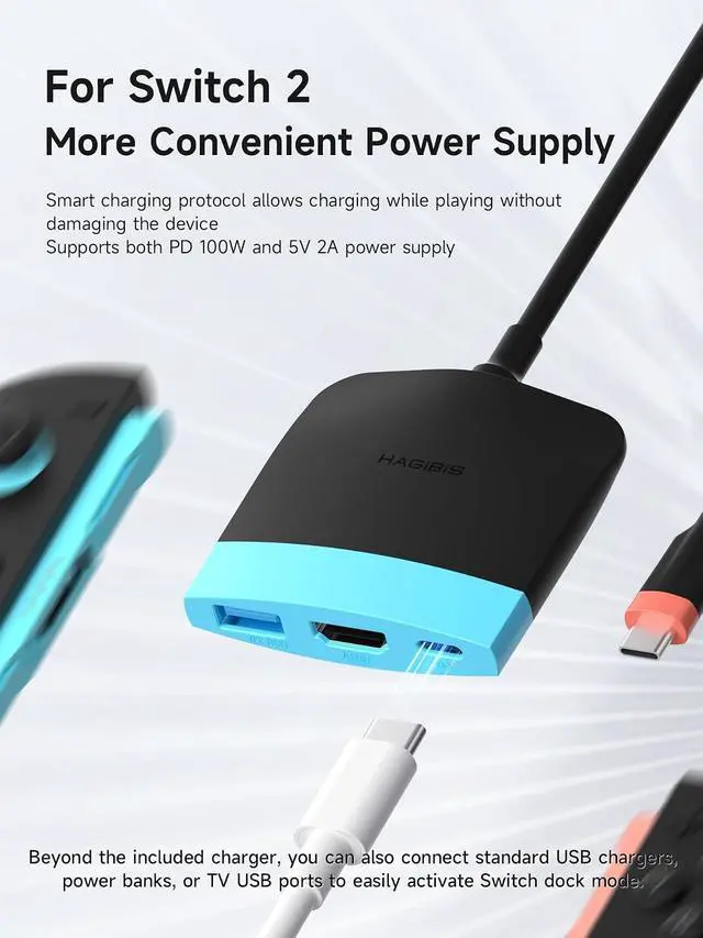 Alt view image 4 of 7 - Switch2 Dock for Switch 1/2/OLED, Portable TV Dock Charging Docking Station with HDMI and USB 3.0 Port Replacement Base Dock Set Type C to HDMI TV Adapter for MacBook Pro Air