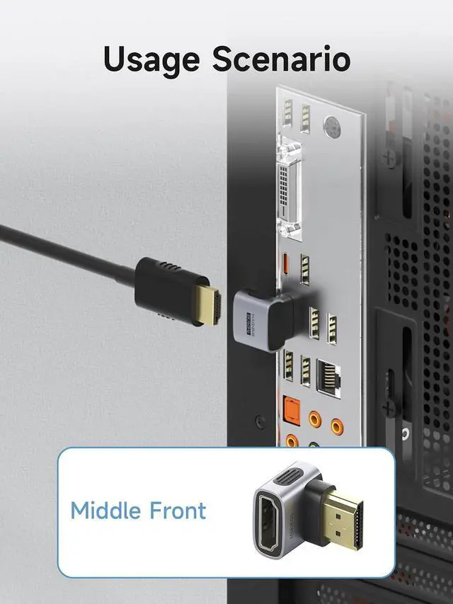 Alt view image 2 of 7 - HDMI to HDMI Adapter 2 Pack, 8K@60Hz 4K@240Hz L-Shaped 90 Degree Right Angle HDMI 2.1 Male to Female Extension Connector Conventer for Laptop, PC, Monitor, PS5/4, Xbox, TV (Middle Front)