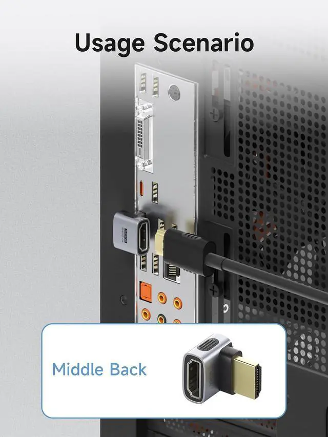Alt view image 2 of 7 - HDMI to HDMI Adapter 2 Pack, 8K@60Hz 4K@240Hz L-Shaped 90 Degree Right Angle HDMI 2.1 Male to Female Extension Connector Conventer for Laptop, PC, Monitor, PS5/4, Xbox, TV (Middle Back)