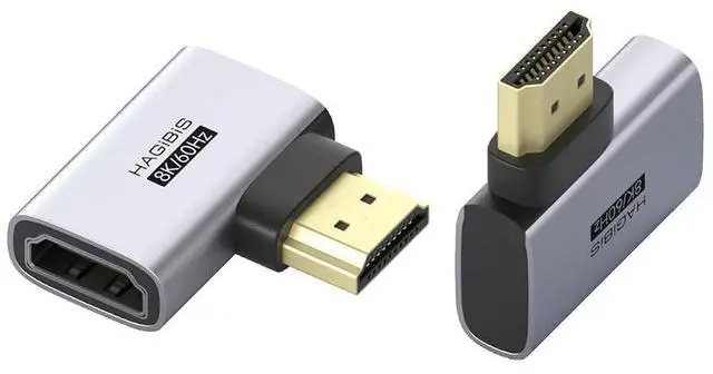 Main image of HDMI to HDMI Adapter 2 Pack, 8K@60Hz 4K@240Hz L-Shaped 90 Degree Right Angle HDMI 2.1 Male to Female Extension Connector Conventer for Laptop, PC, Monitor, PS5/4, Xbox, TV (Side Back)