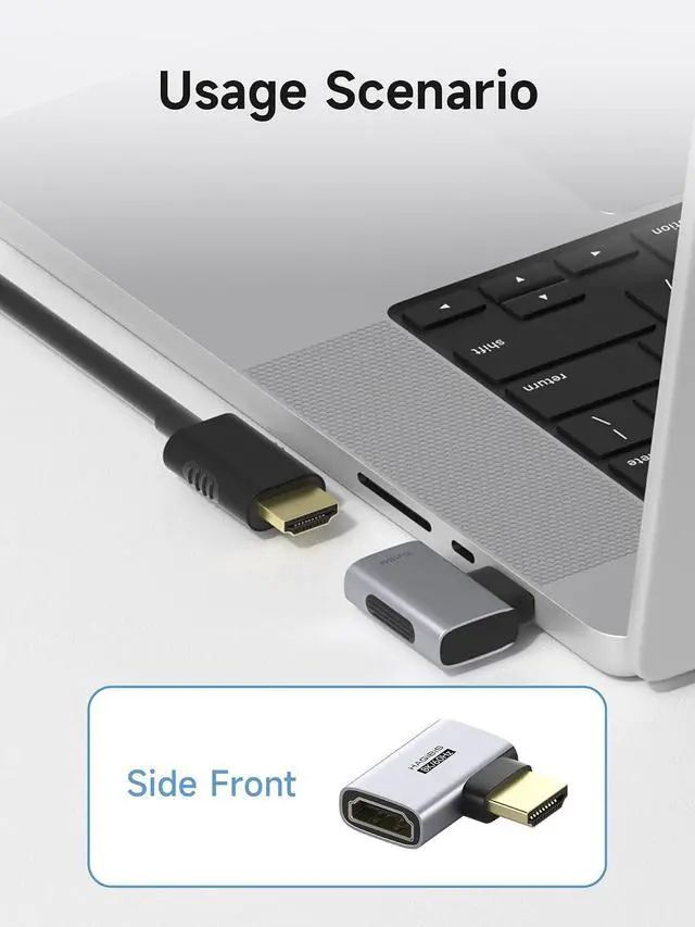Alt view image 2 of 7 - HDMI to HDMI Adapter 2 Pack, 8K@60Hz 4K@240Hz L-Shaped 90 Degree Right Angle HDMI 2.1 Male to Female Extension Connector Conventer for Laptop, PC, Monitor, PS5/4, Xbox, TV (Side Back)
