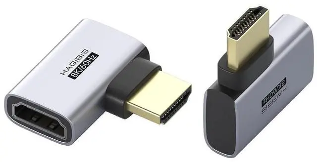 Main image of HDMI to HDMI Adapter 2 Pack, 8K@60Hz 4K@240Hz L-Shaped 90 Degree Right Angle HDMI 2.1 Male to Female Extension Connector Conventer for Laptop, PC, Monitor, PS5/4, Xbox, TV (Side Front)
