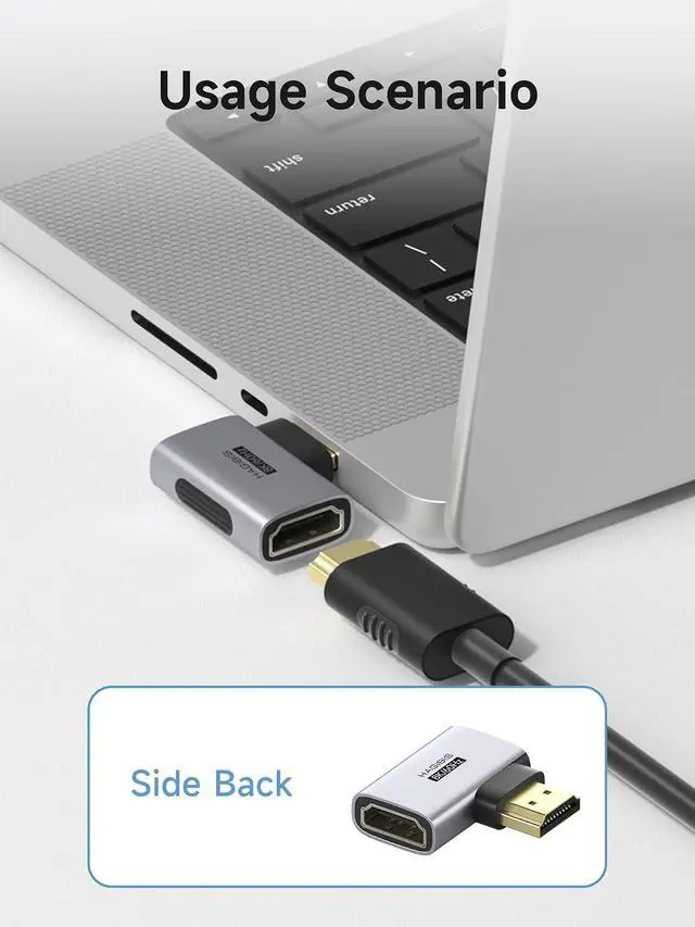 Alt view image 2 of 7 - HDMI to HDMI Adapter 2 Pack, 8K@60Hz 4K@240Hz L-Shaped 90 Degree Right Angle HDMI 2.1 Male to Female Extension Connector Conventer for Laptop, PC, Monitor, PS5/4, Xbox, TV (Side Front)