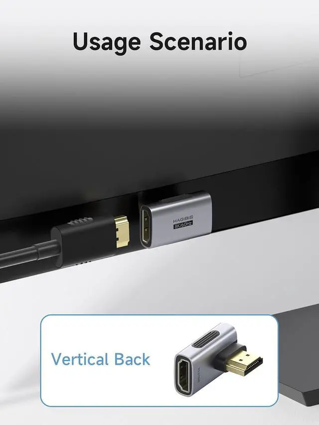 Alt view image 2 of 7 - HDMI to HDMI Adapter 2 Pack, 8K@60Hz 4K@240Hz L-Shaped 90 Degree Right Angle HDMI 2.1 Male to Female Extension Connector Conventer for Laptop, PC, Monitor, PS5/4, Xbox, TV (Vertical Back)