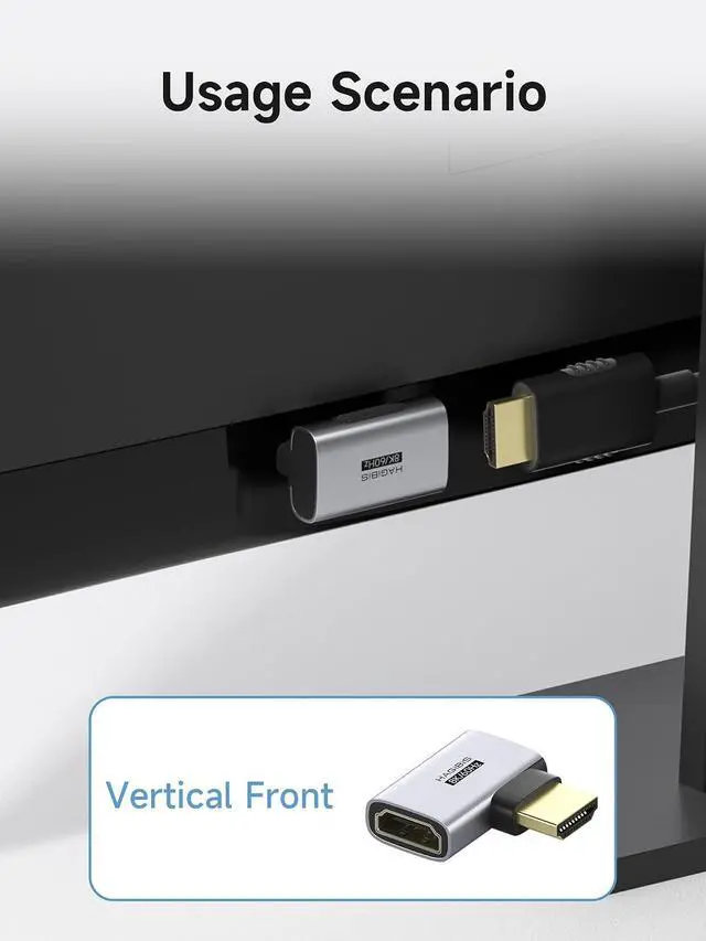 Alt view image 2 of 7 - HDMI to HDMI Adapter 2 Pack, 8K@60Hz 4K@240Hz L-Shaped 90 Degree Right Angle HDMI 2.1 Male to Female Extension Connector Conventer for Laptop, PC, Monitor, PS5/4, Xbox, TV (Vertical Front)