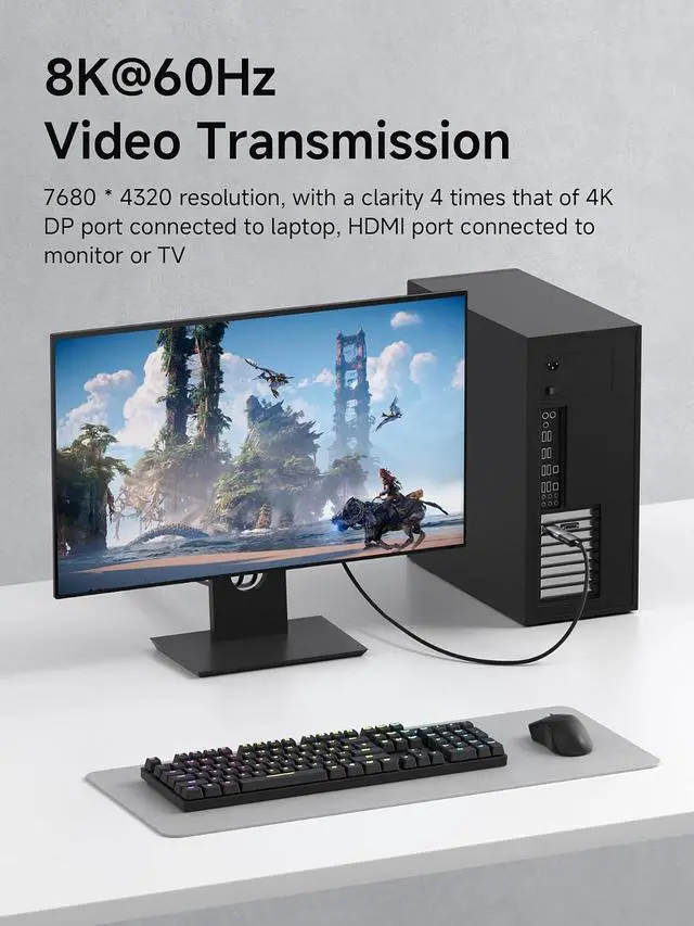 Alt view image 2 of 4 - DisplayPort to HDMI Adapter, 8K@60Hz 4K@240Hz 2K@360Hz DP Male to HDMI Female Connector Converter for Laptop, PS5, XR/AR Glasses, Portable Monitor (ZJTN10)