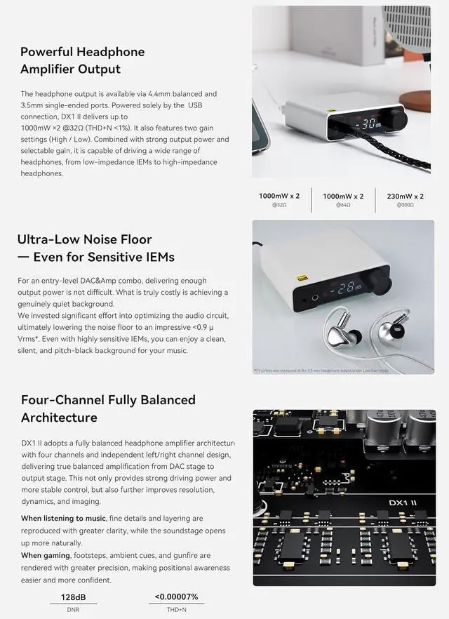 Alt view image 6 of 7 - DX1 II Game HiFi DAC Headphone amp - ES9039Q2M DAC 1000mWx2 Fully Balacnced Headphone Amplifier Preamp Gaming Headset Compatible (White)