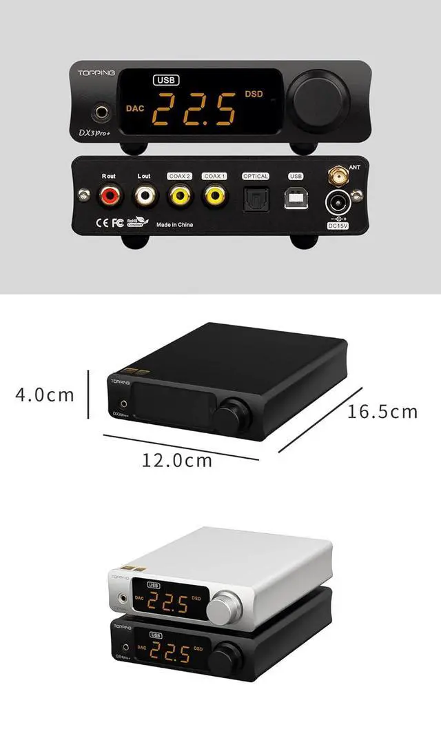 Alt view image 2 of 7 - DX3pro+ LDAC Headphone Amplifier - ES9038Q2M XU208 NFCA Bluetooth5.0 Audio Decoder USB/Opt/Coax DAC AMP Pre Amplifier with Remote Control (Black)