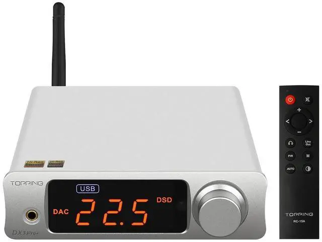 Main image of DX3pro+ LDAC Headphone Amplifier - ES9038Q2M XU208 NFCA Bluetooth5.0 Audio Decoder USB/Opt/Coax DAC AMP Pre Amplifier with Remote Control (Sliver)