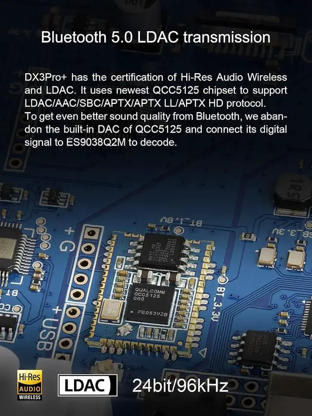 Alt view image 5 of 7 - DX3pro+ LDAC Headphone Amplifier - ES9038Q2M XU208 NFCA Bluetooth5.0 Audio Decoder USB/Opt/Coax DAC AMP Pre Amplifier with Remote Control (Sliver)