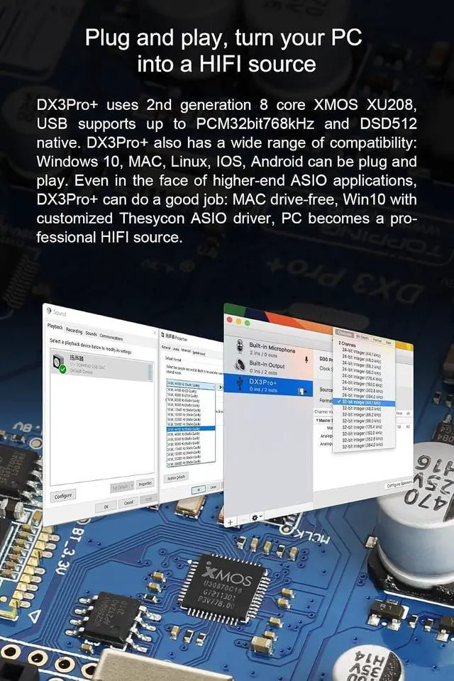 Alt view image 6 of 7 - DX3pro+ LDAC Headphone Amplifier - ES9038Q2M XU208 NFCA Bluetooth5.0 Audio Decoder USB/Opt/Coax DAC AMP Pre Amplifier with Remote Control (Sliver)