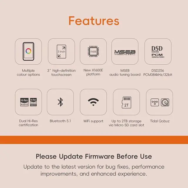 Alt view image 2 of 7 - R1 HiFi MP3 Player with Bluetooth 5.1 Tidal Qobuz DSD 256 Native Lossless Music Player with Touchscreen/Hi Res Audio Certified/MSEB Tuning/2TB Expanded Memory