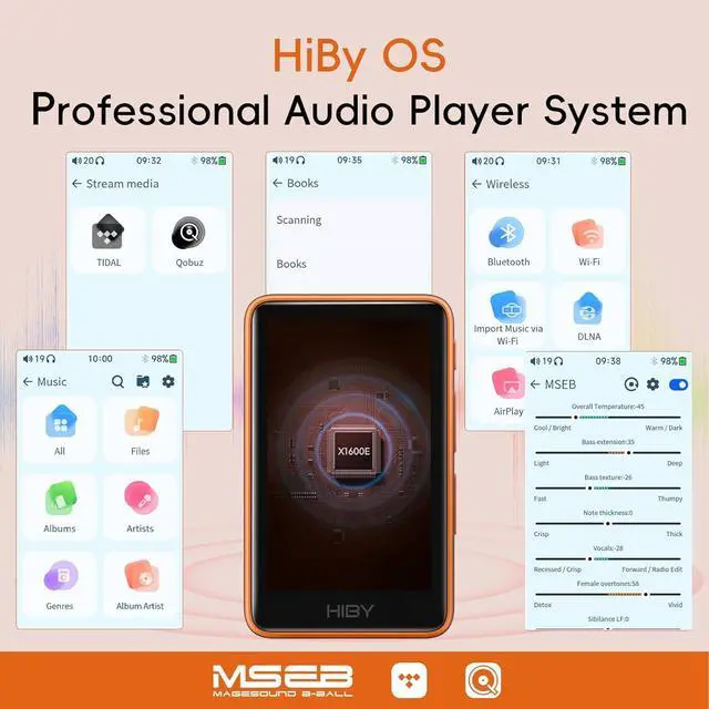 Alt view image 6 of 7 - R1 HiFi MP3 Player with Bluetooth 5.1 Tidal Qobuz DSD 256 Native Lossless Music Player with Touchscreen/Hi Res Audio Certified/MSEB Tuning/2TB Expanded Memory