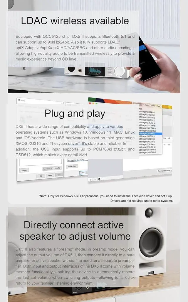 Alt view image 7 of 7 - DX5II Fully Balanced DAC Headphone Amp Combo - Dual ES9039Q2M 10 Band PEQ DSD512 Native PCM768kHz 6.35mm SE 4.4mm Balanced 4pin XLR Balanced Output (White)