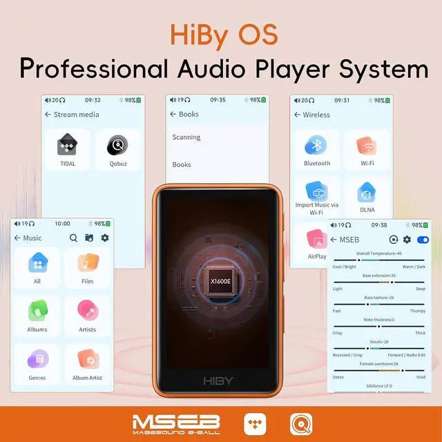 Alt view image 6 of 7 - R1 HiFi MP3 Player with Bluetooth 5.1 Tidal Qobuz DSD 256 Native Lossless Music Player with Touchscreen/Hi Res Audio Certified/MSEB Tuning/2TB Expanded Memory